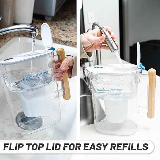 Epic Pure XP Water Filter Pitcher with Advanced CoreXchange™ Filter | NSF Certified | Removes PFAS, Lead, Chlorine & More | BPA-Free | Made in USA (White & Bamboo)