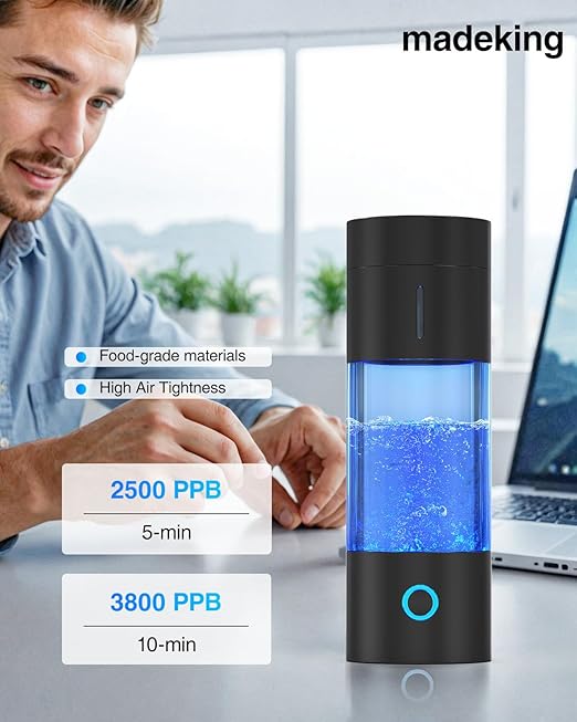 Tritan Hydrogen Water Bottle Generator - 5Min Quick Electrolysis Hydrogen Water Machine, madeking Portable Rechargeable Hydrogen Rich Water Cup Maker, Good for Travel, Sports, Gift, Type C (Black)