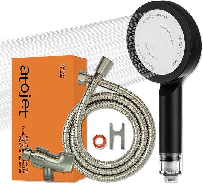 Premium Filter Showerhead Designed With Korea's Luxury Beauty Philosophy - Carbon Composite Filter | Single 1 month Set (Hose, Mount, Teflon Tape, Wrench) (JNE300B-SET-SNG)