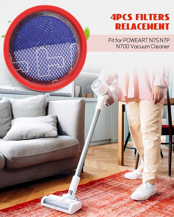 4 Pack Replacement Filters Fit for POWEART N7S N7P N700 Vacuum Cleaner - AquaVibe
