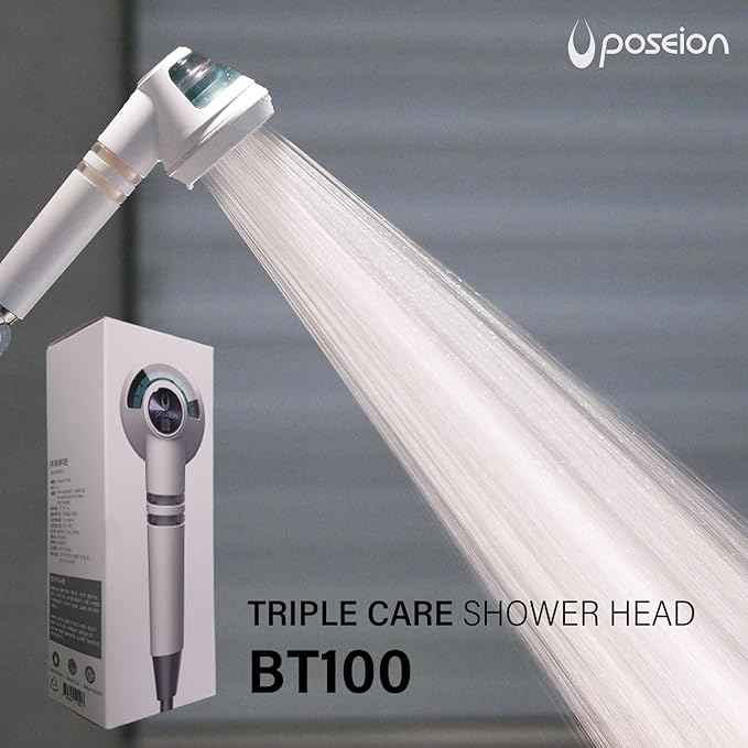 POSEION BT100 SW Filtered Shower Head – Handheld, High Pressure, Magnetized Sediment Filter, Ultrafine Water Stream, Spa-Like Comfort, Durable Build, Made in Korea