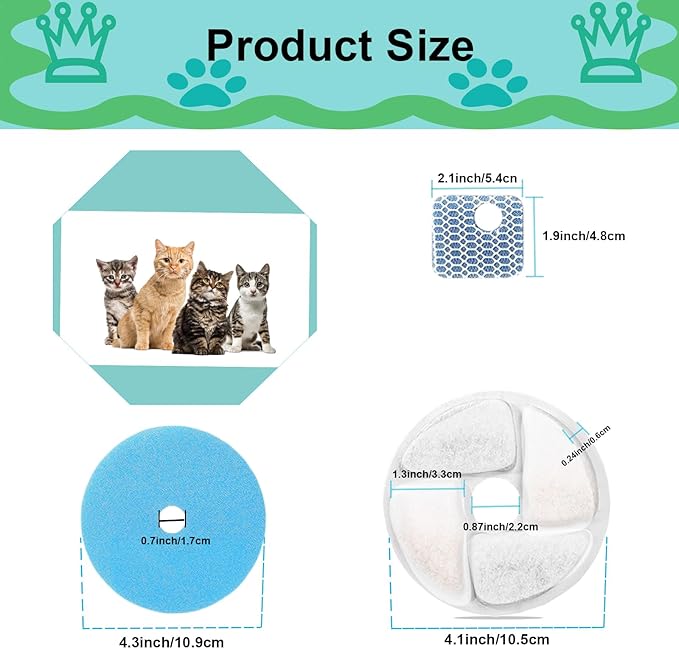 Cat Water Fountain Filter,Cat Fountain Filters Replacement for Square 2.2L/73oz Stainless Steel Pet Water Fountain,5 Pack Pet Fountain Filter Replacement