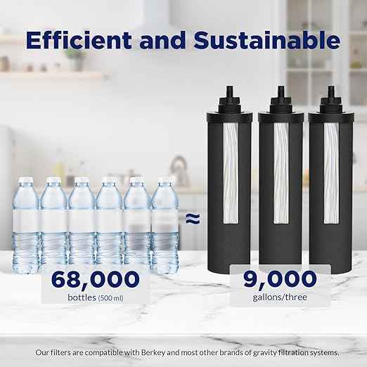 Membrane Solutions Stainless Steel 2.25G Gravity Water Filter, Countertop Water Filtration System with 3 Pack 0.1-Micron UF Filters, for Home, Camping, and RVing