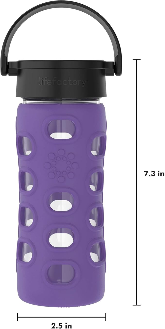 Lifefactory 12-Ounce BPA-Free Glass Water Bottle with Classic Cap and Protective Silicone Sleeve, Iris