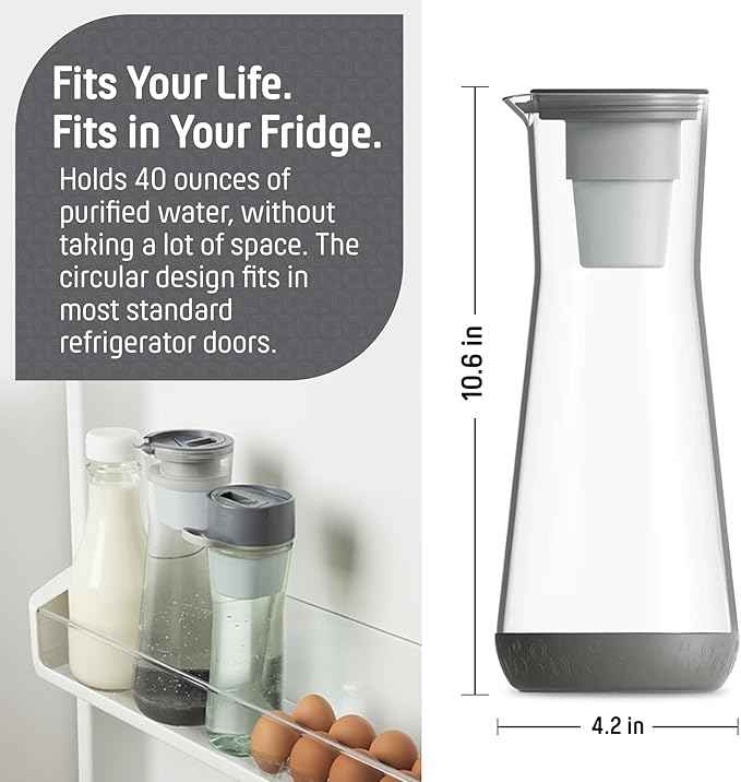 Hydros Water Filter Pitcher, 40 oz Slim Design, Patented Fast Flo Tech, Dishwasher Safe, Fills in Just 40 Seconds, BPA Free, 5 Cup Capacity, Grey