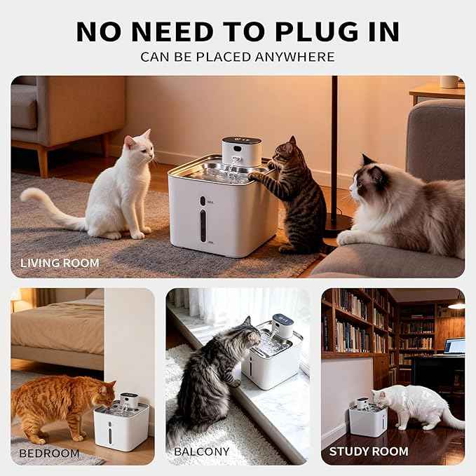 Cat Water Fountain Automatic Stainless Steel 4.2L/148oz Cordless Filter System & Interactive Design Dog Water Bowl Dispenser for Cats & Dogs Drinking Supplies for Pet Gifts