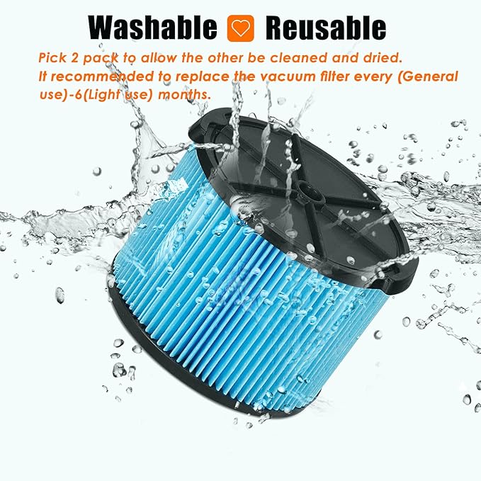 VF3500 Filter Replacement for Ridgid 4 Gallon Shop Vaccum, 26643 Fine Dust Filter for 3/4/4.5 Gallon Wet Dry Portable Vacuums, Replaces WD40700, WD30500-2 Pack - AquaVibe