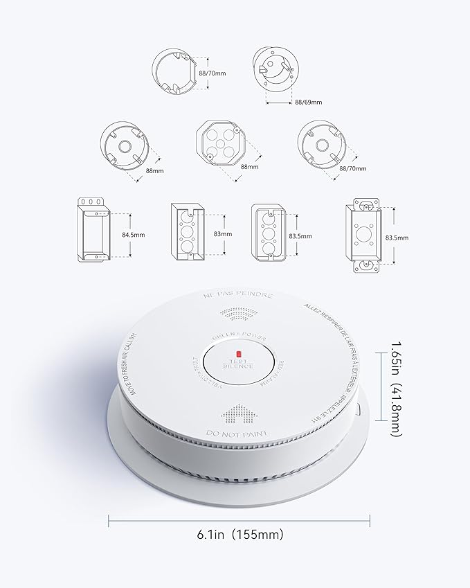 SITERWELL Smoke Detector Carbon Monoxide Detector Combo 10 Year Battery, Meets UL217-9th Standards, Reduced Nuisance Alarms, Smoke and Carbon Monoxide Detector with Bilingual Voice Alerts, 4 Pack