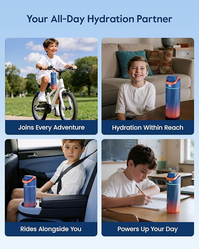 BOOST Smart Water Bottle with Reminder & Tracker, 16oz Kids Water Bottle for School, DIY Refrigerator Magnets, BPA-Free Vacuum Insulated Stainless Steel, Ideal Gift for Christmas, New Year