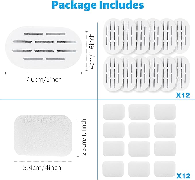 Ceramic Cat Water Fountain Filters, 12 Pack Replacement Filters & 12 Pack Replacement Pre-Filter Sponges Set for MISFANS and Other Ceramic Pet Fountain Water Dispenser
