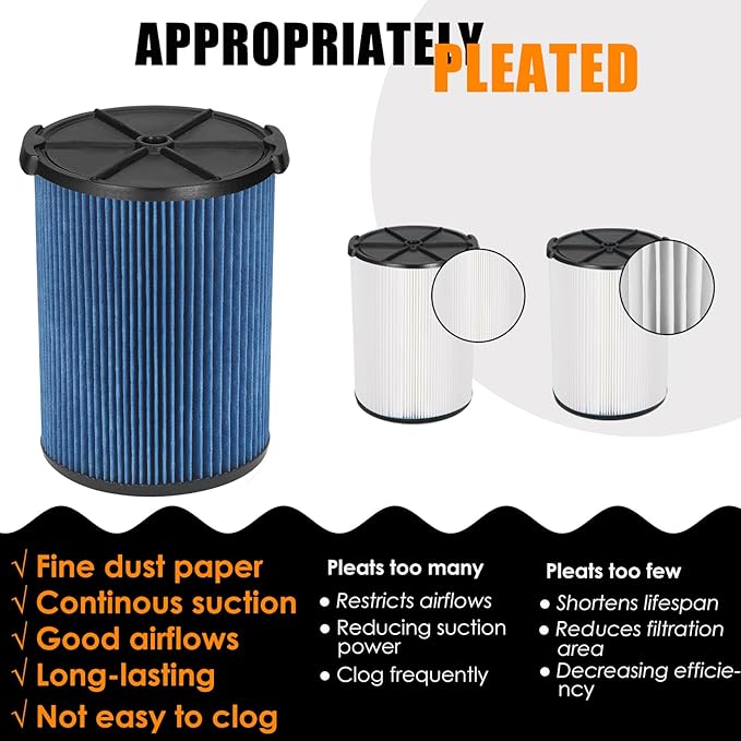Universal Filters Replaces CMXZVBE38776/ CMXZVBE38751 Craftsman Fine Dust Filter, Replaces # 9-38751, Fits 5-20 Gallon Shop Vacuums1988+, with Foam Sleeve -2 Pack - AquaVibe