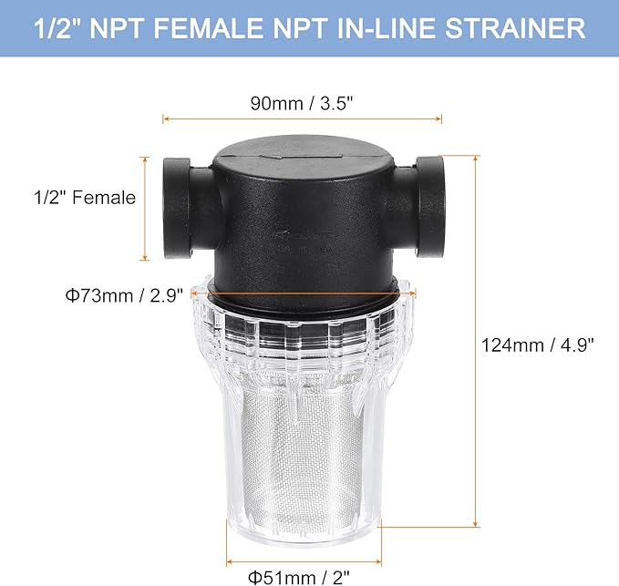 uxcell Pressure Washer Filter 1/2" NPT Female Thread, Inline Mesh Strainer Attachment, Stainless Steel Screen with Sealant Tape for Outdoor Gardening Inlet Water (Size:40 Mesh) - AquaVibe