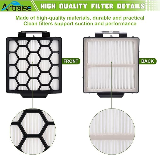 Artraise Filter Replacement for Shark NV255 NV251 NV150 NV151 ZU62 ZU62C ZU60 ZU102 ZU51 Navigator Zero-M Self-Cleaning Brushroll Pet Pro Vacuum, Part #1238FT60 & 1239FT60 (Black) - AquaVibe