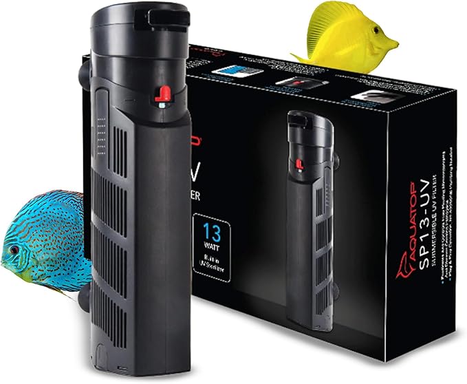 Aquatop 395 GPH Internal Filter - Crystal Clear Water - Fresh & Saltwater Use - Adjustable Flow Rate - Submersible Filter - Tanks or Sumps - SP13-UV