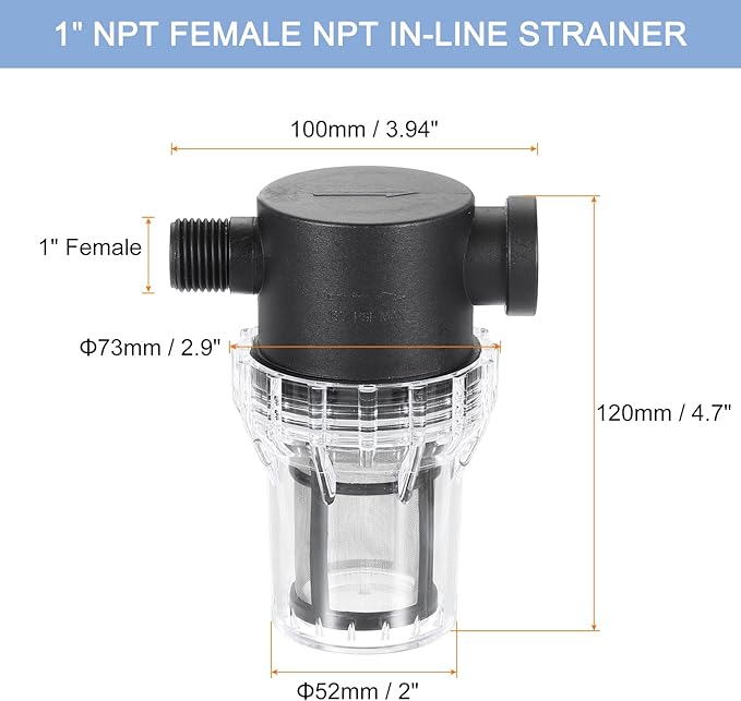 uxcell Pressure Washer Filter 1" NPT Female Thread, Inline Mesh Strainer Attachment, Inlet/Outlet Pipe Strainer, Stainless Steel Screen with Sealant Tape (Size:100 Mesh) - AquaVibe