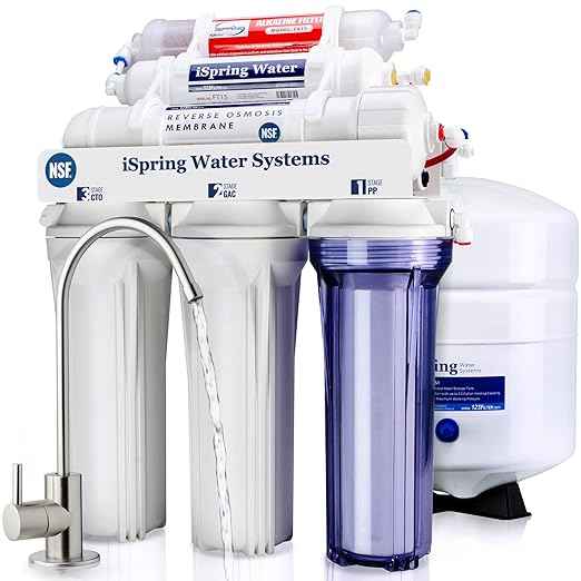 iSpring T20M 20 Gallon Pre-Pressurized Tank for Reverse Osmosis (RO) Systems & RCC7AK, NSF Certified 75 GPD, Alkaline 6-Stage Reverse Osmosis System