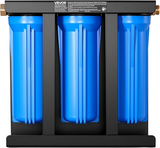 VEVOR RV Water Filter with Bracket, 3-Cartridge 2.5 x 10 in Water Filter System for RVs, Remove Sediments, Chlorine, Bad Tastes, Odors, and Most Contaminants, for Campers, Boats, Vans