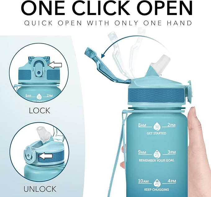 Hyeta 32oz Water Bottles with Straw - Stay Motivated and Hydrated with Convenient Times to Drink Markings, Durable, Leak-proof