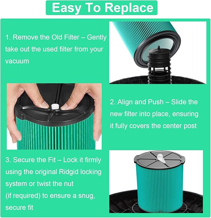 VF6000 Replacement Filter for Rigid, Compatible with 5-20 Gallon Wet/Dry Vacuums WD5500 WD0671 WD6425 WD7000 WD1280 WD1851 WD1680 WD1956 RV2400A 1400RV RV2600B, Fit for Husky 6-9 Gallon Vacs (2 Pack) - AquaVibe
