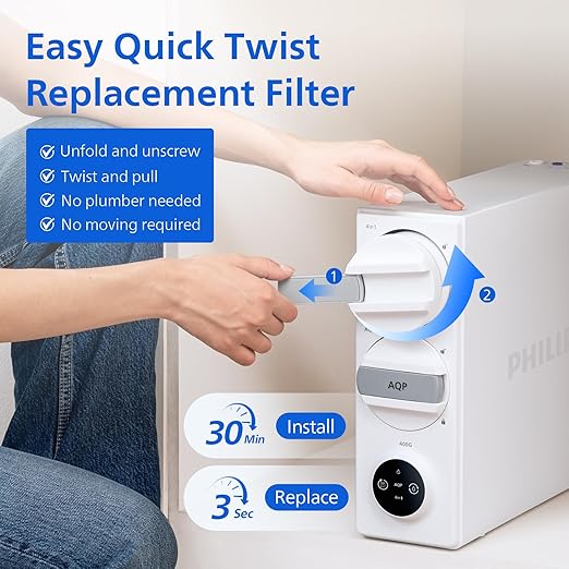Philips AUT9340 Reverse Osmosis System, 400 GPD RO System, Tankless Under Sink Water Filter System,2.3:1 Pure to Drain Water Filtration, Reduces TDS, NSF/ANSI 372 Certified with No Standing Water