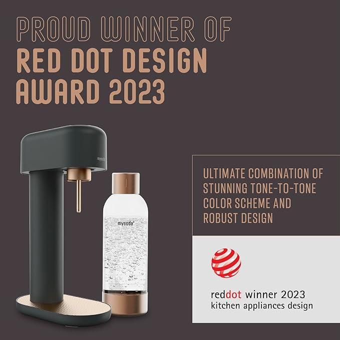 Ruby 2 Sparkling Water Maker - Soda Streaming Machine Silent Carbonated Water Machine Robust Long-Lasting Aluminium Soda Maker 1L Water Bottle Without CO2 Cylinder - Black Copper Soda Machine