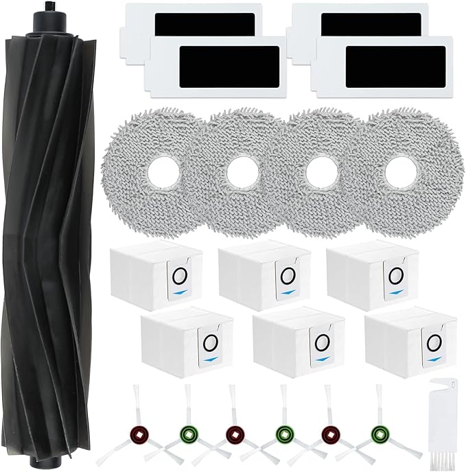 22 Pack Replacement Parts for ECOVACS T20 Omni/Max/Pro,Ecovacs T20 Max Vacuum Cleaner Accessories Kit, 1 Main Brush, 4 Hepa Filters, 4 Mop Pads, 6 Vacuum Bags, 6 Side Brushs, 1 V-shaped brush - AquaVibe