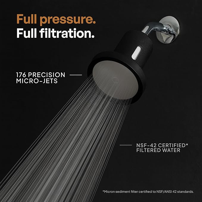 SecondShower Filtered Shower Head for Hard Water, Clinically Proven for Skin Health, NSF Certified 99.9% Chlorine Removal, High Pressure, Korean Beauty Secret Natural Filter Matte White - Pure Silver