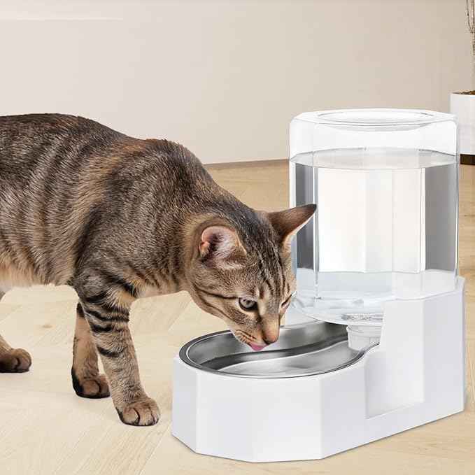 Sfozstra Large Dog Water Dispenser: 4L Stainless Steel Gravity Cat Water Feeder - Quiet Refill - No Power Needed - for Kittens & Cats - Bedroom/Kitchen Corner/Crate Area
