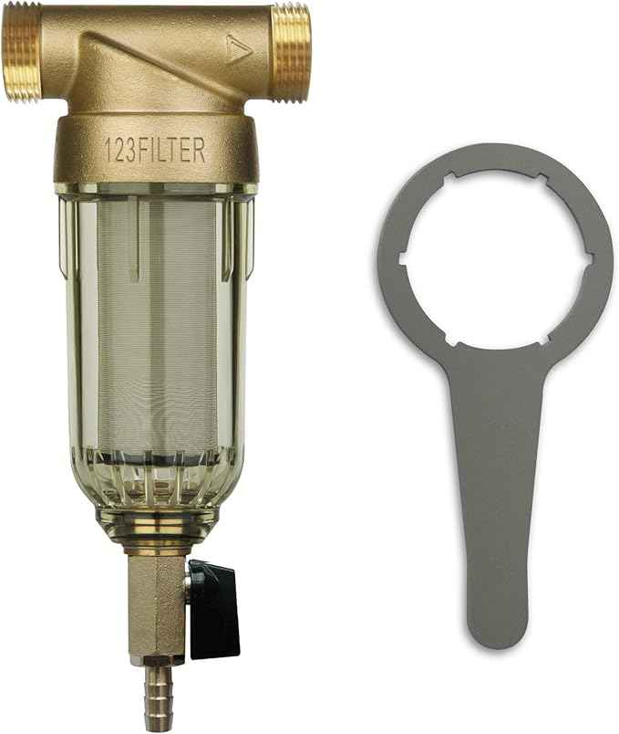 iSpring UVF55FS Whole House UV Water Filter with Smart Flow Sensor Switch, 55W, 12 GPM & WSP-50 Reusable Whole House Spin Down Sediment Water Filter, 1" MNPT + 3/4" FNPT, Lead-Free Brass
