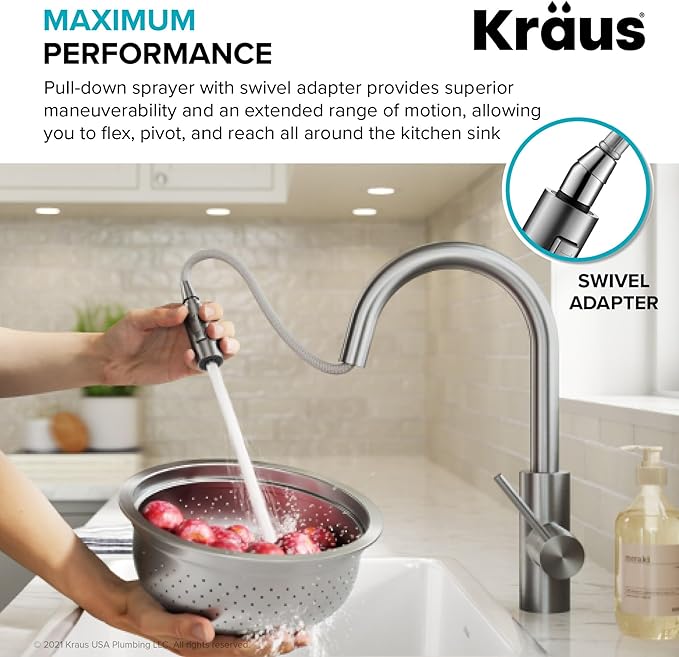 KRAUS Oletto Single Handle Pull Down Kitchen Faucet with QuickDock Top Mount Installation Assembly in Matte Black, KPF-2620MB