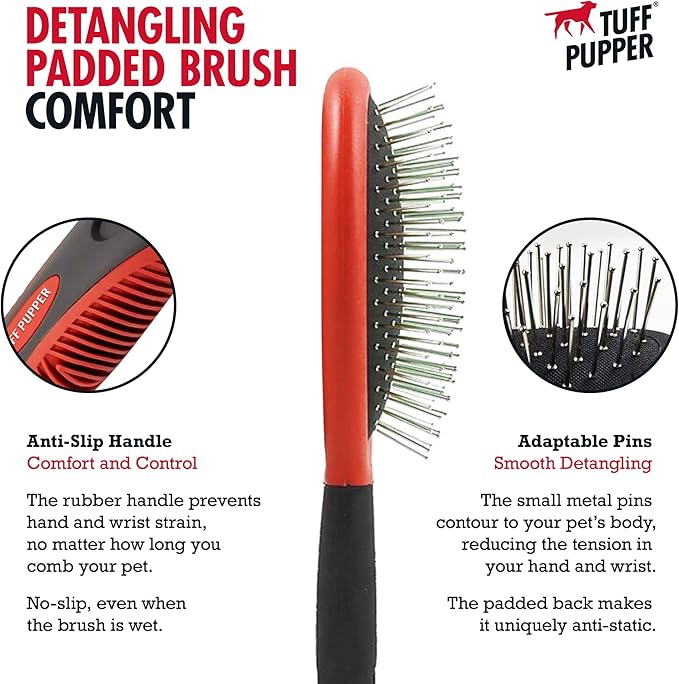 Tuff Pupper Stainless Steel Pin Brush for Long or Short Hair Pets - Detangling & Dematting Undercoat Brush for Dogs, Cats, and All Pets - AquaVibe