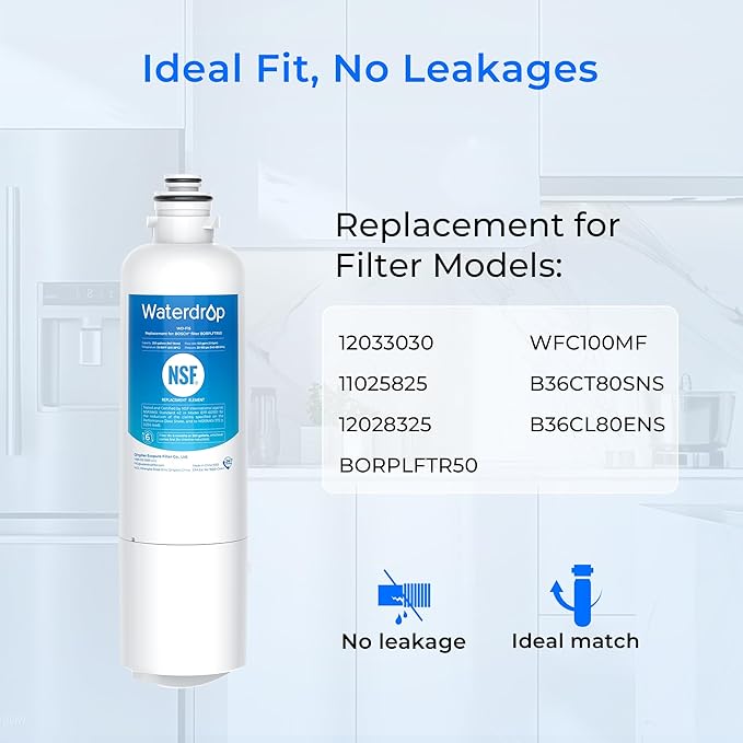 Waterdrop BORPLFTR50 Replacement for Bosch® Ultra Clarity® Pro 11032531, 12033030, 11025825, BORPLFTR55, B36CD50SNS, B36CT80SNS, B36CL80ENS, B36FD50SNS, WFC100MF, WFS200MF, Refrigerator Water Filter