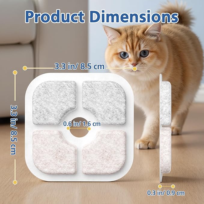 25 Pack Cat Fountain Filter Compatible With Catit PIXI Drinking Fountain, Replacement Triple Action Water Filter with Ion-exchange Resin & Activated Carbon, White
