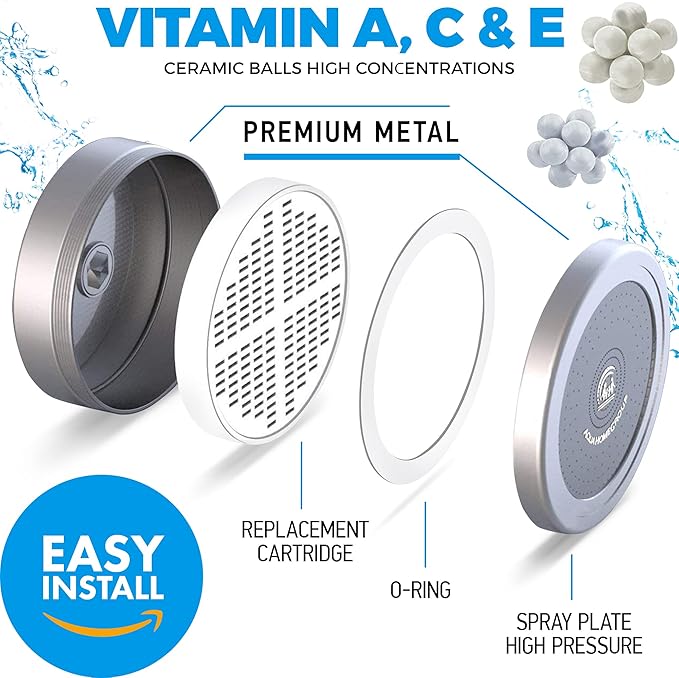 AquaHomeGroup Handheld Shower Head with Filter - 20 Stage Filtration Shower Filter for Hard Water - Vitamin C E and A and 2x filter cartridge and single filter cartridge bundle