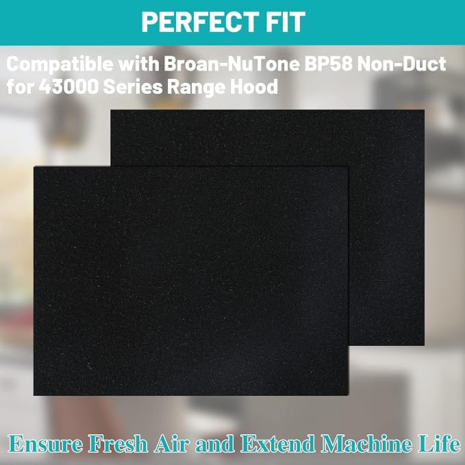 Broan-NuTone 6 PCS Charcoal Filter Sheet, 7.75" x 10.5" for 43000 Series Range Hood, Carbon Cloth Filter for Absorbing Fumes and Grease