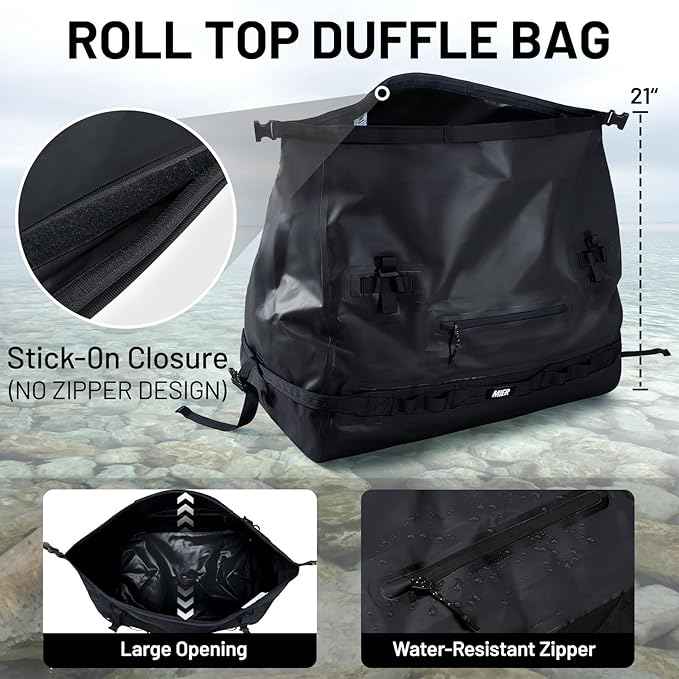MIER Waterproof Duffel Bag Motorcycle Dry Bag Backpack Large Roll-Top Heavy Duty Dry Duffle Bags for Kayaking Camping Boating Gym Beach Cruise Ship, 60L/80L