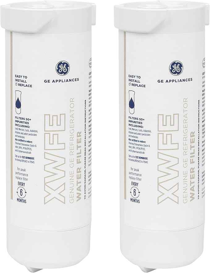 GE XWFE™ Refrigerator Water Filter, Genuine Replacement Filter, Certified to Reduce Lead, Microplastics, PFOA/PFOS, and 50+ Other Impurities, Compatible with GE Appliances Brands, Pack of 2