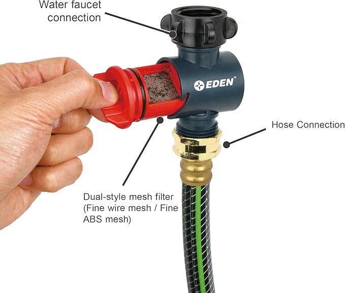 Eden 20138 Inline Water Filter for Garden Hoses and Tools - Anti-Rust, 50 Mesh Stainless Steel Screen, Easy Install, High Flow 11 GPM, Max Pressure 120 PSI, Protects from Sediment