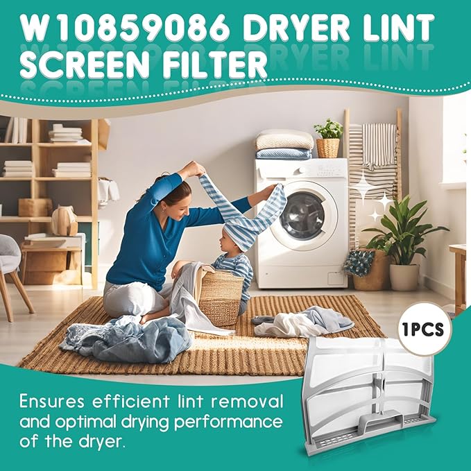 W10859086 Dryer Lint Screen Filter Replacement, Fits for Whirlpool Kenmore Maytag Dryers, Replaces W10608811 W10701353 AP5999318 EAP11731421 MEDB835DW3 MEDB835DW4 PS11731421 4378144 (LintFilter) - AquaVibe