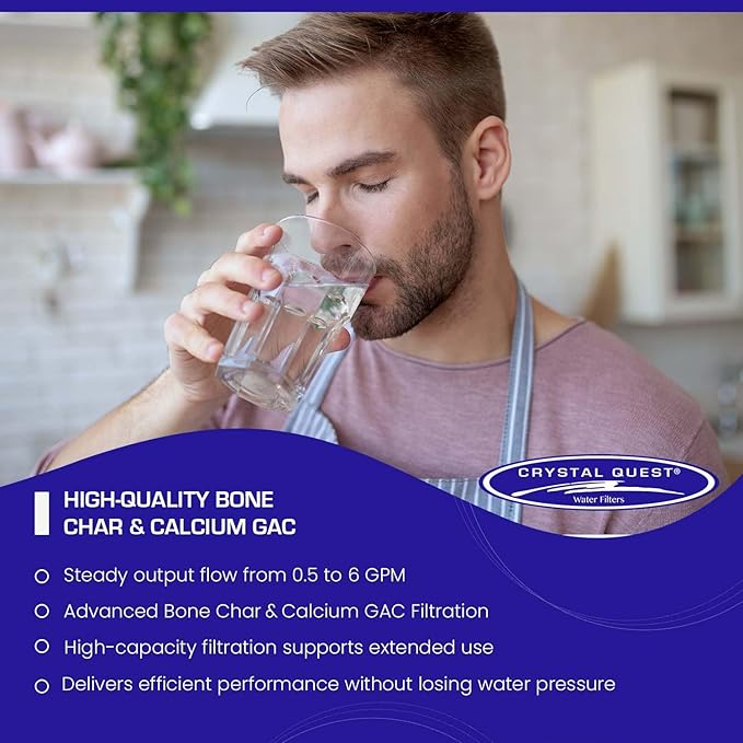 Crystal Quest Calcium GAC Fluoride Reduction Filter - Efficient Fluoride Removal or Reduction - Compact Design - Long-Lasting Capacity - 4-5/8” x 9-3/4”