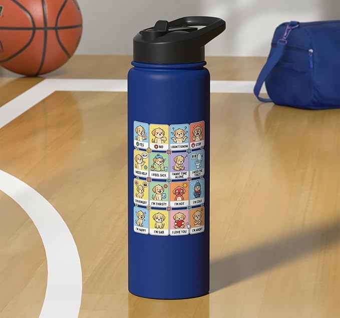 Autism ACC Communication Dog Lovers Kids Cute Autistic Stainless Steel Insulated Water Bottle
