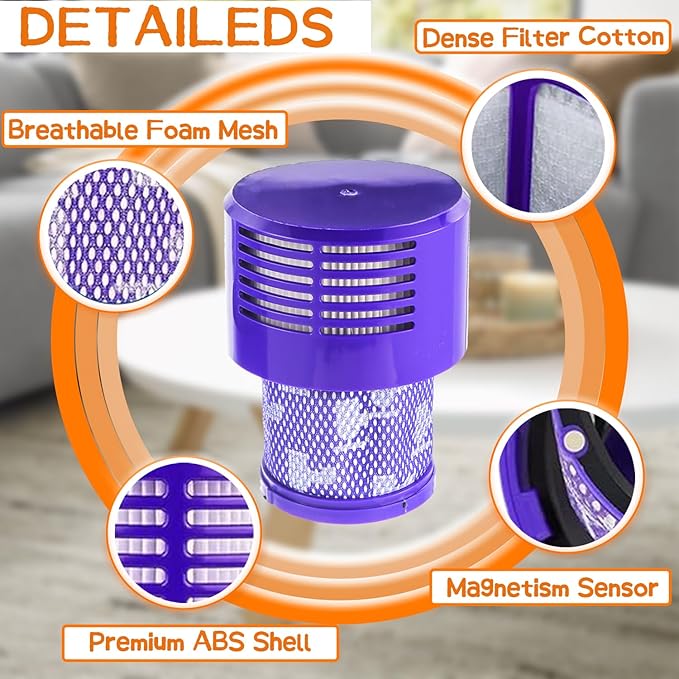 2 Pack V10 Filters Replacement for Dyson V10 Cyclone Series, V10 Absolute, V10 Animal, V10 Total Clean, SV12, Replace Part No. 969082-01,2 Pack Filters and 1 Clean Brush - AquaVibe
