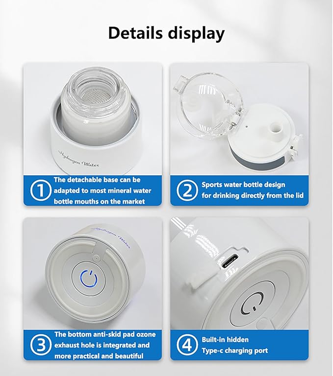 Smart PEM Hydrogen Water Bottle Generator, Portable Hydrogen-Rich Water Cup with SPE Technology, Rechargeable Water Purifier Bottle, 450ml Molecular Hydrogen Water Machine for Travel White
