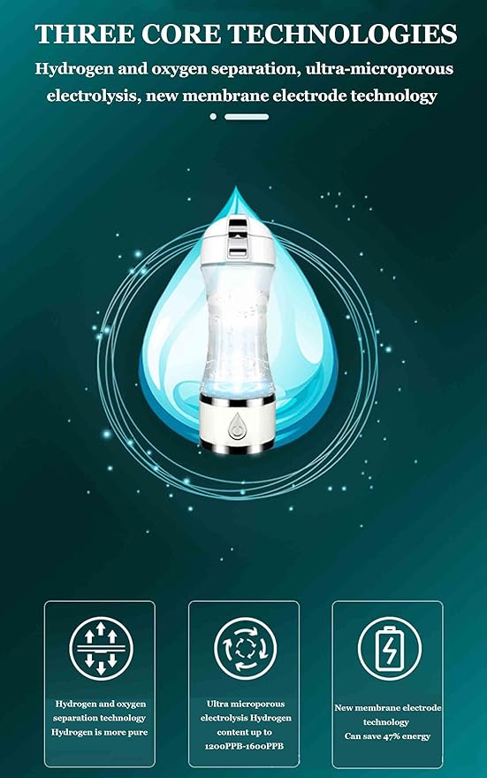 260ML Hydrogen Rich Water Bottle Generator, Concentration Up to 1600PPB, Portable Hydrogen Water Maker Machine, SPE/PEM Dual Chamber Electrolysis Module