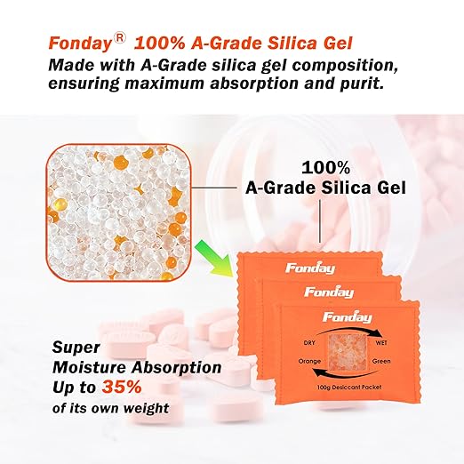 5 x 100Gram Fonday Rechargeable Silica Gel Desiccant Packets Fast Reactivate Desiccant Bags Moisture Absorbers for Storage Bins, Suitcase, Safe, 3D Filaments, Electronics