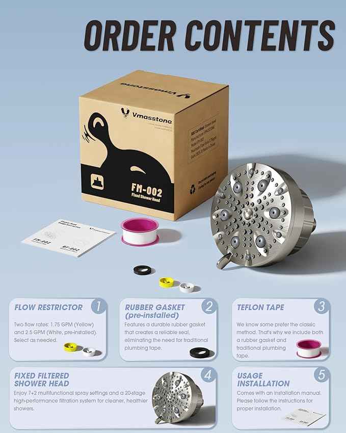 High Pressure Shower Head with Filter for Hard Water - 20-Stage Filter & 7 Spray Modes for a Gentler Shower, Includes 2 Water-Saving Pause Modes (FM-002 Brushed Nickel)