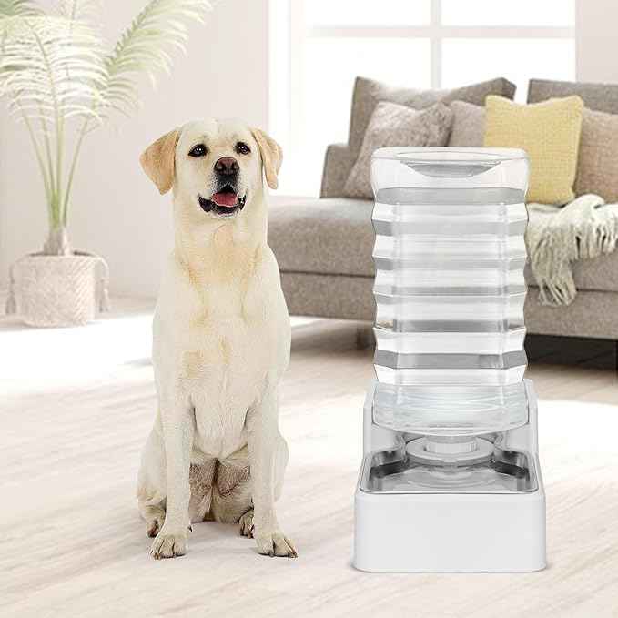 Automatic Pet Water Dispenser: 9L Gravity-Fed Stainless Steel Bowl - BPA-Free Large Capacity White Feeder for Dogs & Cats - Indoor/Outdoor Use