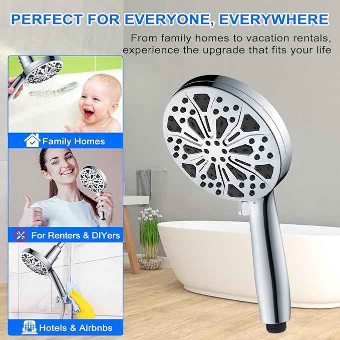 Filtered Handheld Shower Head with Magnetic: SOMDARHK High Pressure Rain Shower Head Filter 10-Spray Modes with Power Wash 72" Hose for Hard Water/Tub Cleaning/Dog Bathing (Chrome)
