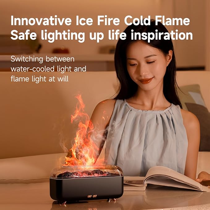 Colorful Flame Essential Oil Diffuser, Mist Humidifier, Aroma Diffuser with Timing Auto-Off 300ml (Black)