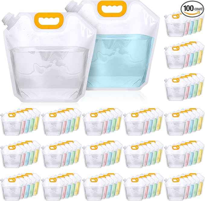 1.3 Gallon Collapsible Water Storage Bag Emergency Jug Container Clear Plastic Water Bladder for Outdoor Sport Camping Hiking No Leak, Freezable, Odorless, Flat Folding (No Scale)